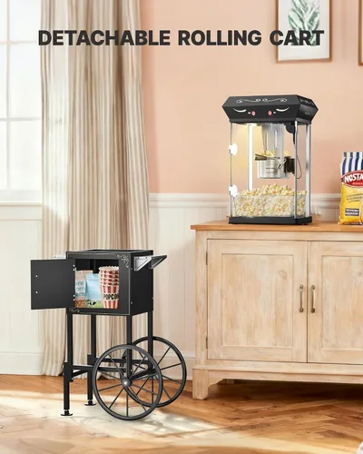 Vista 7 de Máquina de palomitas de maíz de 8 onzas con carro, máquina para hacer maíz con ruedas y hervidor de acero inoxidable que hace hasta 32 tazas