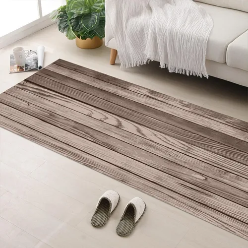 Vista 29 de GUBIYU Juego de 2 alfombras y tapetes de cocina de madera campestre, lavables, rústicas, tablones de madera marrón, alfombras de baño