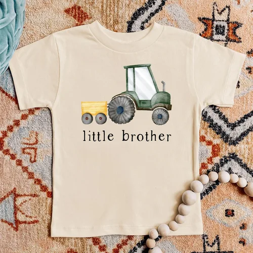 Vista 5 de Camisetas y mamelucos de tractor de granja Little Brother para hermanos revelan el anuncio del bebé
