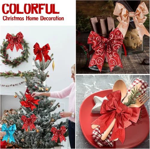 Vista 7 de Modacraft 8 rollos de cinta de Navidad con borde con alambre de 48 yardas, cinta con alambre de 2.4 pulgadas con purpurina de 2.4 pulgadas, cinta