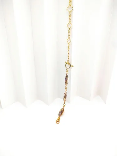 Vista 6 de Pulsera de cadena de eslabones cubanos chapada en oro de 18 quilates, delicada cadena de eslabones de clip plano, pulsera ajustable de concha