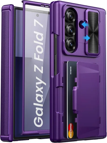 Vista 12 de Funda para Samsung Galaxy Z Fold 7 con Portarjetas, Integrado y Protector de Pantalla y Protección de Bisagra y Cubierta Deslizante para Cámara Negro