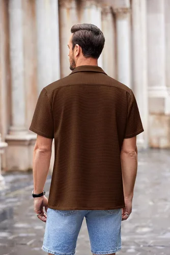 Vista 5 de COOFANDY Camisa de manga corta con botones para hombre, ajuste holgado, para playa cubana