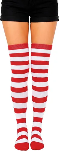 Vista 27 de Calcetines altos para mujer, calcetines altos a rayas hasta el muslo Bandera estadounidense