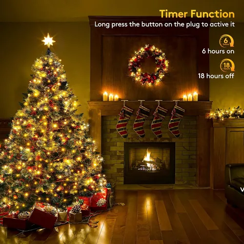 Vista 2 de BlcTec Luces de Navidad blancas cálidas, 300 luces LED de 108 pies para árbol de Navidad con 8 modos, impermeables, con certificación UL
