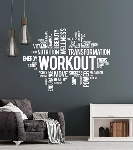 Vista 3 de Vinilo adhesivo de pared para entrenamiento, bienestar, gimnasio, gimnasio, gimnasio, gimnasio, deporte, palabras motivacionales, decoración grande