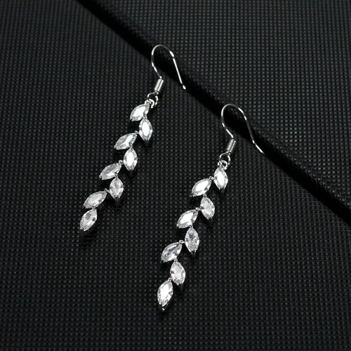 Vista 3 de Silver Dangle Earrings for Wedding Bridesmaid - Rhinestone, Dangling, Prom Earrings