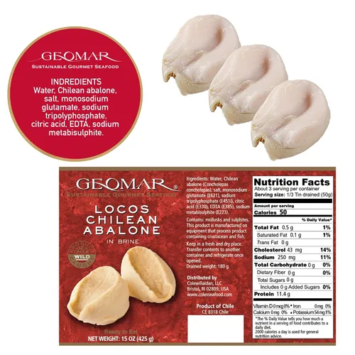 Vista 2 de GEOMAR Locos (Abalón chileno) en salmuera - Atrapados a mano por buzos - Delicia nutritiva de mariscos - Alto en proteínas y listo para comer - 3
