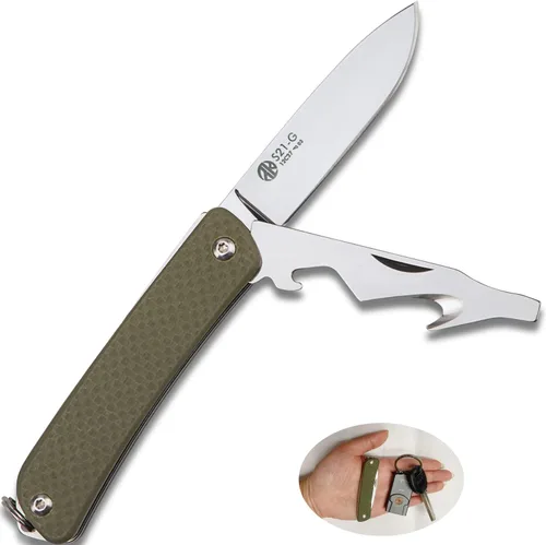 Vista 10 de Ruike Llavero Cuchillo de Bolsillo Pequeño, Multiherramienta Plegable 6 en 1, Acero Inoxidable 12C27, Mango G10, Equipo Táctico de Camping EDC Mini