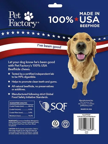 Vista 2 de Pet Factory Golosinas masticables para perros, 100% fabricadas en Estados Unidos, huesos anudados de 6 pulgadas, sabor a carne, 12 unidades/1 paquete