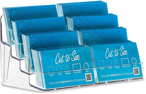 Vista 3 de Soporte de escritorio para tarjetas de presentación de bolsillo en acrílico transparente con 8 espacios Source One (BC-8P).