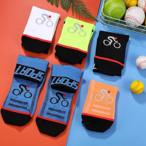 Vista 3 de Bonuci 5 pares de calcetines de ciclismo para hombre, calcetines deportivos unisex de nailon colorido, calcetines atléticos transpirables, regalos
