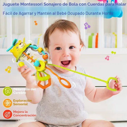Vista 2 de Juguetes Montessori HOLA para niños de 1 año, juguetes para dentición con sonajero para bebés de 0-6 y 6-12 meses, juguetes sensoriales de silicona