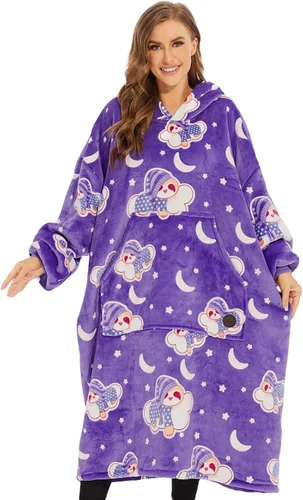 Vista 20 de THREE POODLE - Manta con capucha portátil para mujeres, sudadera con capucha de sherpa de gran tamaño para adultos hombres, mantas con capucha