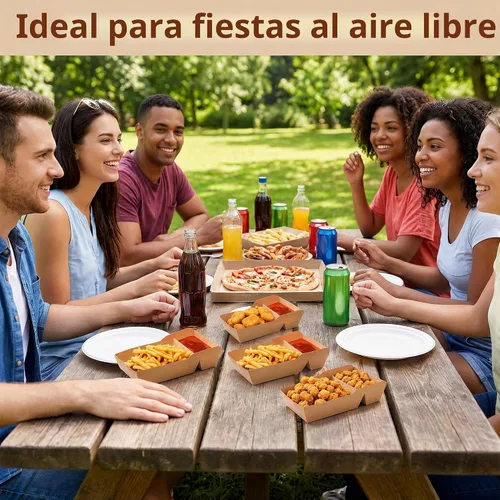 Vista 8 de SOUJOY Paquete de 100 bandejas para servir alimentos, 2 compartimentos, bandeja de nacho kraft desechable, cartón resistente a la grasa, contenedor