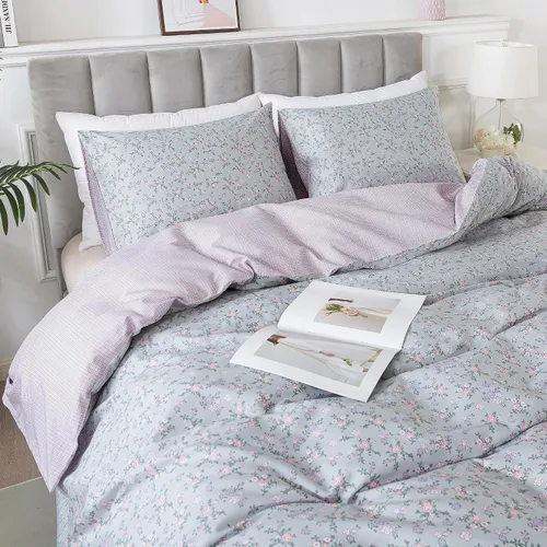Vista 9 de HoneiLife Juegos de Fundas de Edredón Twin - Funda de Edredón Floral 100% Algodón, Juego de Ropa de Cama Transpirable de 2 Piezas con Cierre