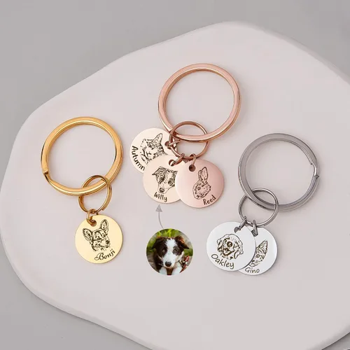 Vista 8 de Anavia Llavero personalizado para retrato de mascota, foto personalizada de mascota hecha a mano grabada, gato, perro, recuerdo conmemorativo