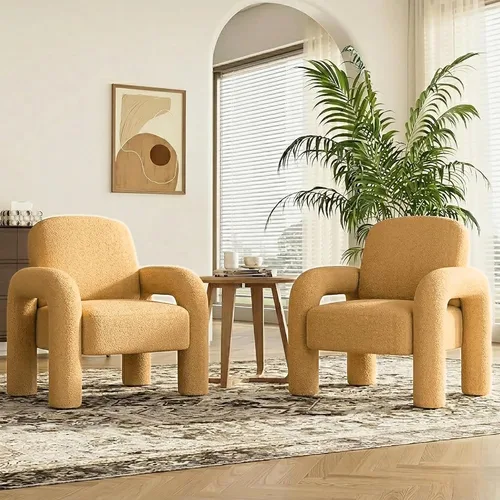Vista 8 de Dewhut Silla moderna con acento Sherpa, sofá individual tapizado de estilo teddy, silla de lectura acogedora y esponjosa para sala de estar Negro
