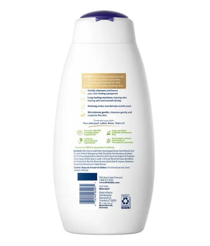 Vista 14 de NIVEA Delicado jabón corporal Orchid and Amber con suero nutritivo, botella de 20 onzas líquidas