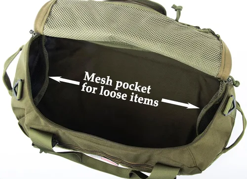 Vista 6 de Bolsa táctica MOLLE Gear Bag Carry on Travel Duffel Bag Ideal para viajes, caza, campo de tiro, aplicación de la ley, campamento. 35L, Verde oliva