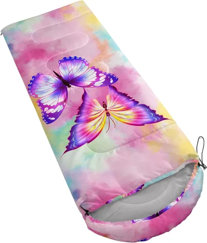 Vista 2 de CVHOUSE Saco de dormir de mariposa para campamento, 3 estaciones, clima cálido y fresco, ligero, saco de dormir impermeable para adultos y niños