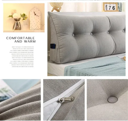 Vista 2 de Cojín grande triangular para cabecero, suave para cabecero, cojín para sofá cama, soporte de posicionamiento, almohada de lectura de cuña, gris