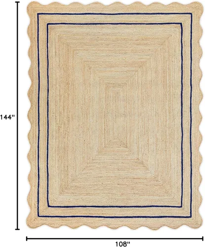 Vista 70 de Alfombra de Yute Natural Ondulada Festoneada - Corredor de Entrada Boho, Festón Estilo Granja, Blanco Roto (8'x10') Camino de entrada bohemio