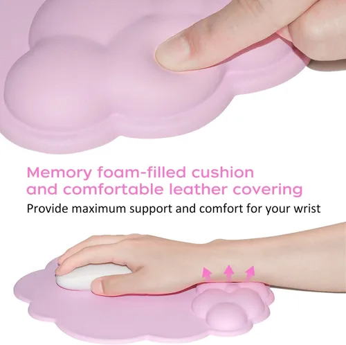 Vista 4 de JIKIOU Cloud - Alfombrilla de mouse con soporte de muñeca, reposamuñecas de cuero para teclado, cómodo reposamuñecas de espuma viscoelástica