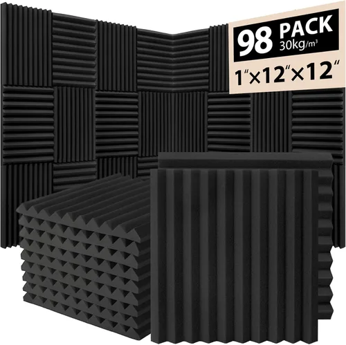 Vista 9 de Paquete de 12 paneles de espuma acústica, cuñas insonorizantes de alta densidad de 1 x 12 x 12 pulgadas para pared, recuperación rápida, resistentes