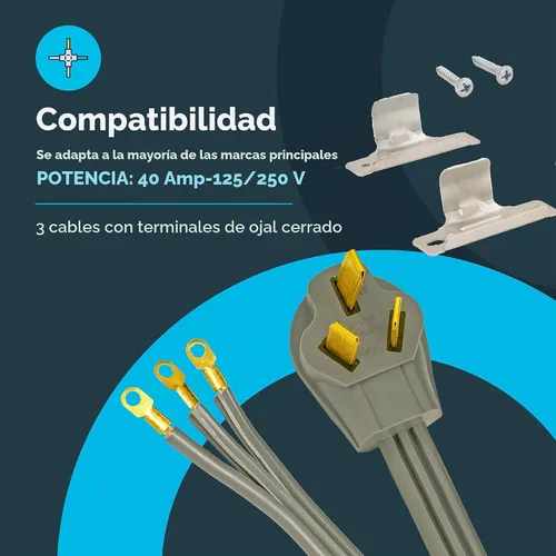 Vista 3 de Eastman Cable para estufa eléctrica de 5 pies, 50 amperios, 3 clavijas, 61242