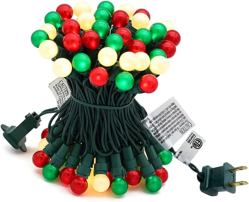 Vista 8 de Cadena de luces de Navidad rojas y blancas para exteriores G15 con cristal perlado 70 luces LED 19 pies mini focos de globo para decoración de árbol