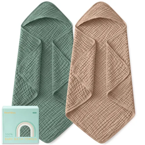 Vista 10 de Yoofoss - Paquete de 2 toallas de baño con capucha, 100% de muselina de algodón, para bebés y niños pequeños, suaves y absorbentes, esenciales