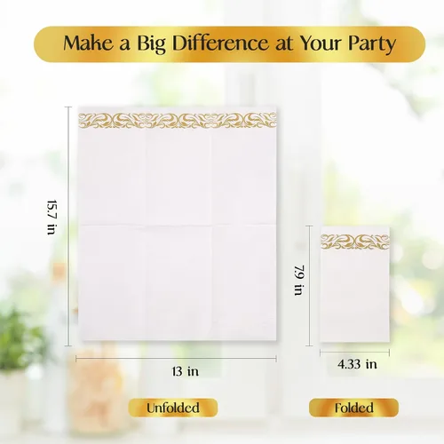 Vista 3 de Vplus Paquete de 200 servilletas de papel para invitados, toallas desechables de calidad premium de 3 capas, servilletas de cena desechables suaves