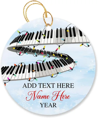 Vista 17 de Adorno de Navidad personalizado de acordeonista que toca acordeón, nombre personalizado y año, adorno de Navidad para acordeonista, instrumento