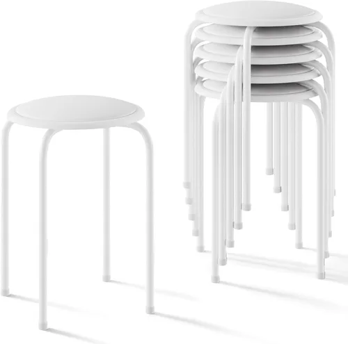 Vista 12 de VECELO Taburetes apilables de 6 piezas, altura estándar de 17 pulgadas, asiento acolchado y patas de acero, taburetes decorativos apilables Negro