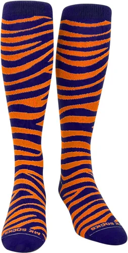 Vista 2 de MK Socks Tigre, cebra, gato rayas largas béisbol, fútbol, fútbol, calcetines - naranja marino