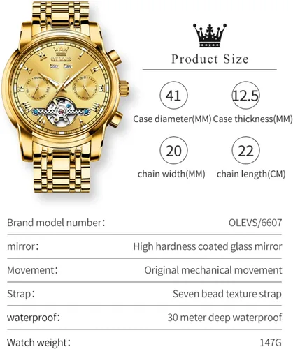 Vista 6 de OLEVS Reloj automático (no requiere batería) Relojes de pulsera para hombre, relojes mecánicos de cuerda automática, reloj clásico de esqueleto