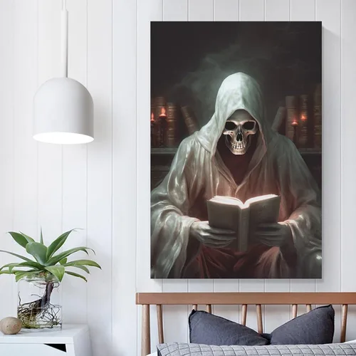 Vista 8 de HHGaoArt Lienzo gótico para pared, póster de fantasmas de Halloween, imagen espeluznante en lienzo