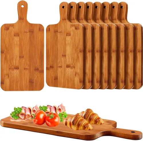 Vista 7 de Nuenen Tabla de cortar de madera con mango de 12 x 11 x 0.47 pulgadas, tablas de cortar de madera de bambú de acacia para cocina, pizza, pan, queso