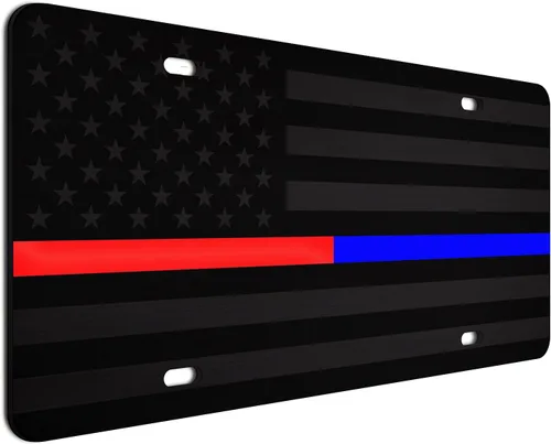 Vista 63 de JASS GRAPHIX Placa de matrícula personalizada con la bandera estadounidense de línea amarilla, homenaje personalizado a despachadores y operadores