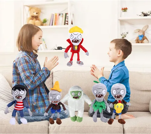 Vista 6 de JHESAO Juego de 6 piezas de peluche de plantas y zombis, falda verde de zombies, juguete de cabeza de cono zombi, 1 2 muñecos zombi de pato suave