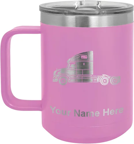 Vista 20 de LaserGram Taza de café aislada al vacío de 15 onzas, cabina de camión, grabado personalizado incluido (negro)
