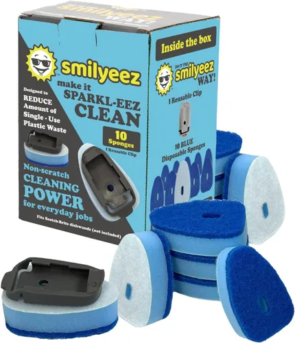 Vista 10 de Smilyeez Recambio de esponja punteada azul sin plástico para Scotch-Brite's Dishwand Recambio de 10 unidades con adaptador