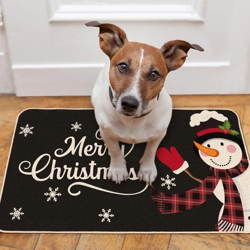 Vista 4 de Tatuo Tapete decorativo para puerta de Navidad, tapete de cocina, tapete decorativo de invierno, muñeco de nieve, tapete de bienvenida, Negro