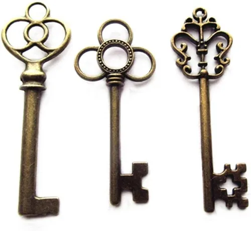 Vista 12 de Aokbean Juego mixto de 30 llaves de esqueleto grandes en bronce antiguo, juego de 30 llaves Retro Decorative Craft Keys, Antique Color Finish