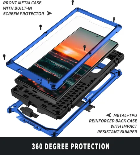 Vista 5 de Simicoo Funda de metal compatible con Samsung S23 con protector de pantalla, protector de cámara, militar, resistente, de servicio pesado, a prueba