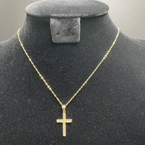 Vista 5 de Ioka - Colgante de cruz pequeña de oro amarillo de 14 quilates con dije religioso delgado para collar o cadena Metal Metal precioso Metal No es una