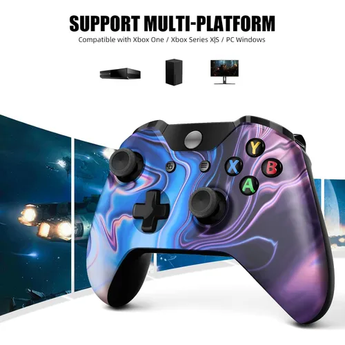 Vista 8 de Isferch Wireless Controller Compatible with Xbox One Design Blue & Purple Swirl Model for All Xbox One Models, Series XS and PC Windows with 3.5mm