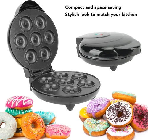Vista 3 de Mini máquina de donas para niños, sándwich de gofres y más aperitivos, máquina eléctrica portátil para hacer donas con antiadherente para 7 donas