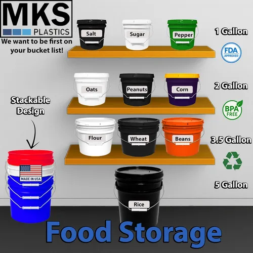 Vista 3 de MKS Plastics Cubo de 3.5 galones con tapa hermética, fabricado en Estados Unidos, plástico libre de BPA de grado alimenticio, resistente multiuso